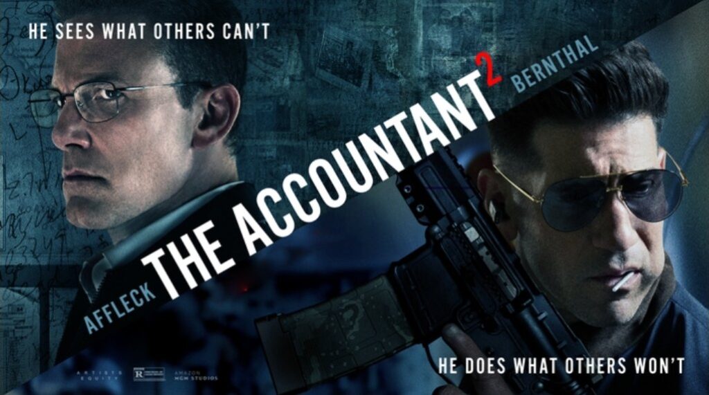Promotional poster for The Accountant 2, featuring Ben Affleck as Christian Wolff on the left and Jon Bernthal as Brax on the right.