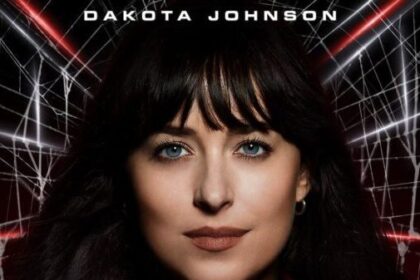 Official movie poster for Madame Web featuring Dakota Johnson as Cassandra Webb and three younger Spider-Women, with the tagline 'Her vision is only the beginning.'