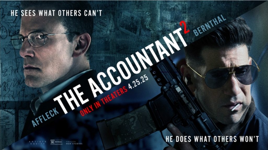Promotional poster for The Accountant 2, featuring Ben Affleck as Christian Wolff on the left and Jon Bernthal as Brax on the right.