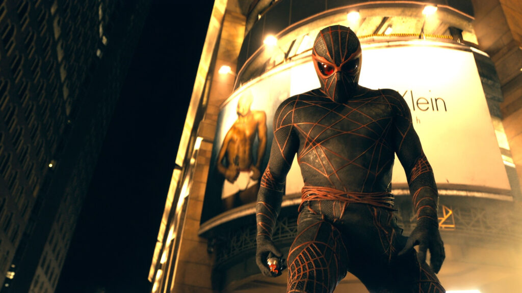 The villain Ezekiel Sims looking intense but missing his shoes most of Madame Web movie.